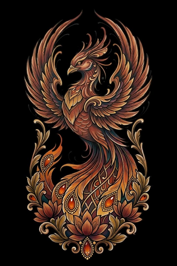 Phoenix tattoo flash illustration